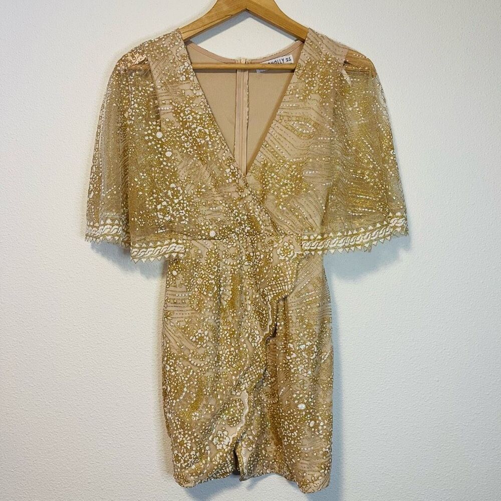 Hello Molly Evening‎ Sun Champagne Glittery Mini Dress Size XS